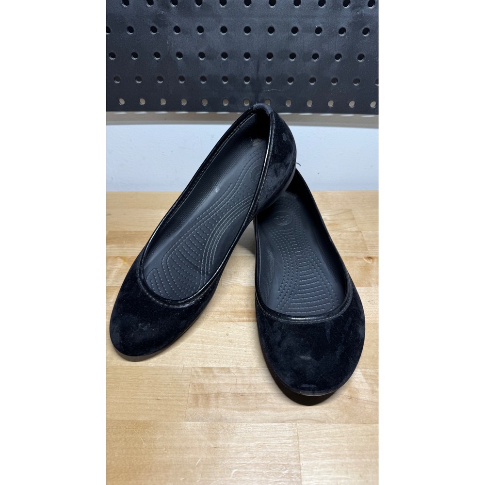 Crocs Alice Work Black Faux Suede Ballet Flats Womens Comfort Shoes Slip On